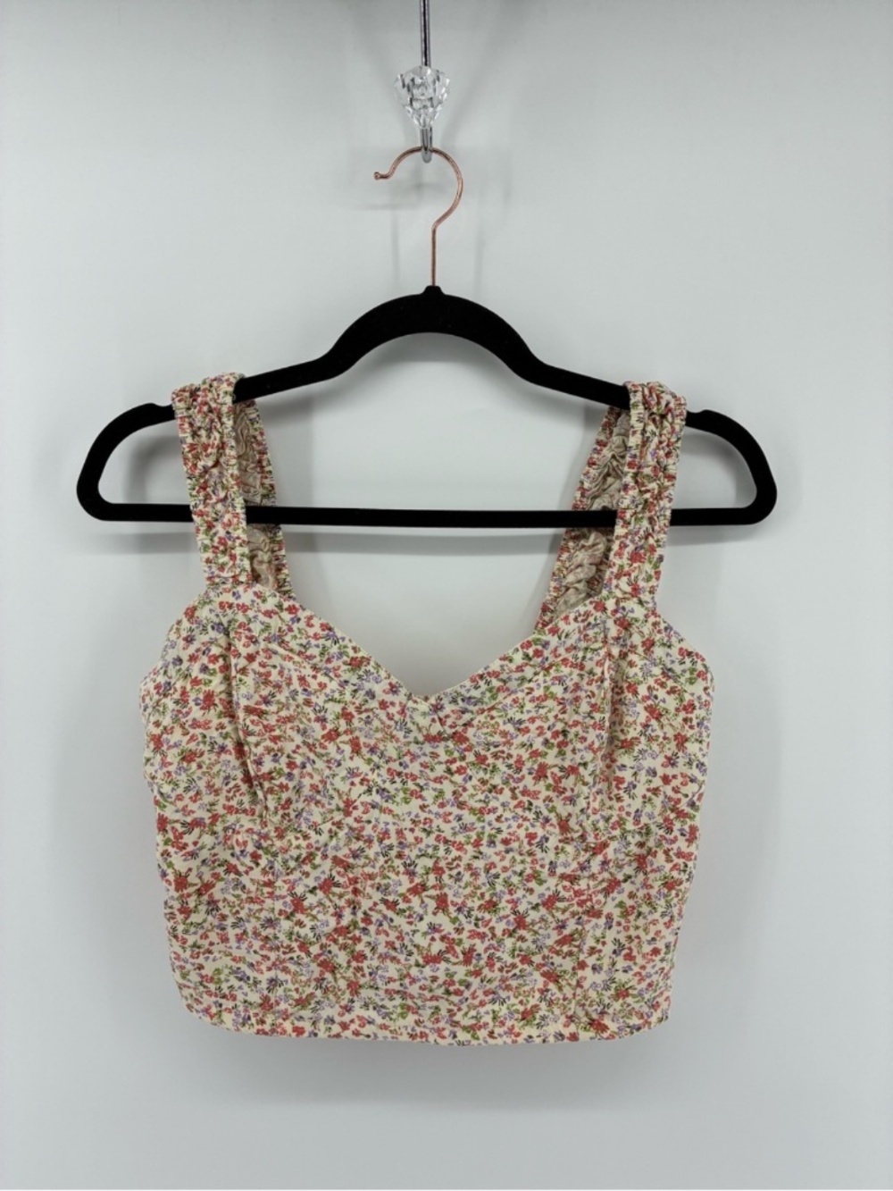 MASSIVE $10 SALE Floral Crop Top in Cream Smocked Back